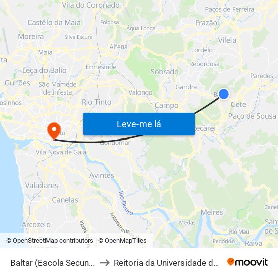 Baltar (Escola Secundária) to Reitoria da Universidade do Porto map