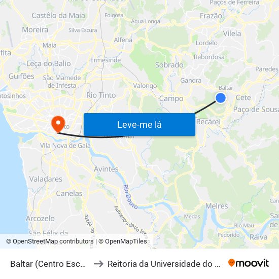 Baltar (Centro Escolar) to Reitoria da Universidade do Porto map