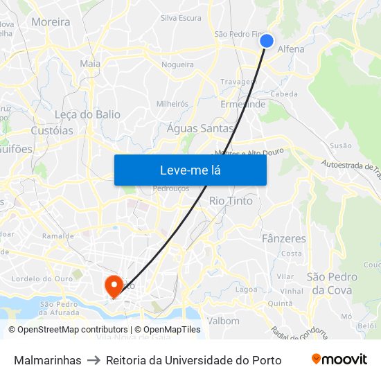 Malmarinhas to Reitoria da Universidade do Porto map