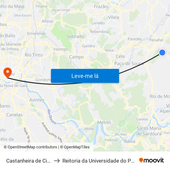 Castanheira de Cima to Reitoria da Universidade do Porto map