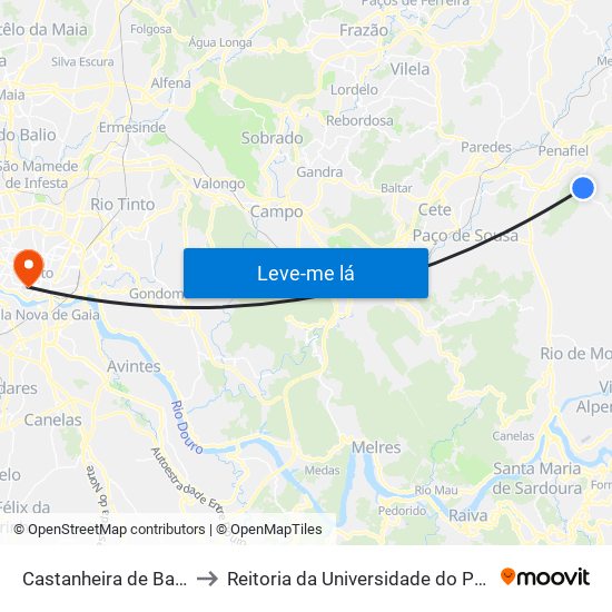 Castanheira de Baixo to Reitoria da Universidade do Porto map