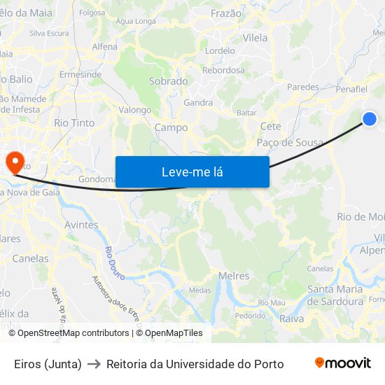 Eiros (Junta) to Reitoria da Universidade do Porto map