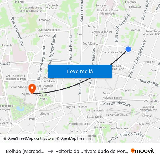 Bolhão (Mercado) to Reitoria da Universidade do Porto map