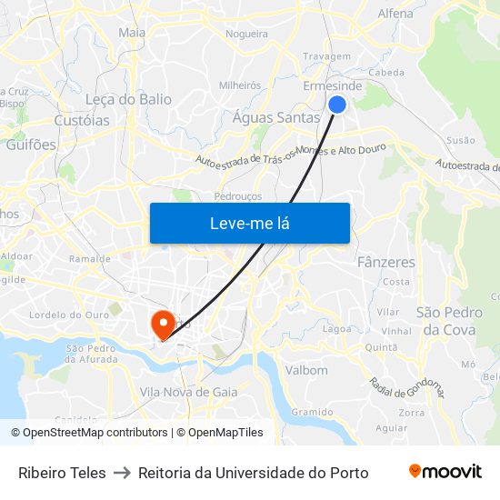 Ribeiro Teles to Reitoria da Universidade do Porto map