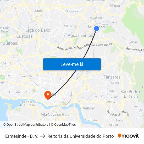 Ermesinde - B. V. to Reitoria da Universidade do Porto map