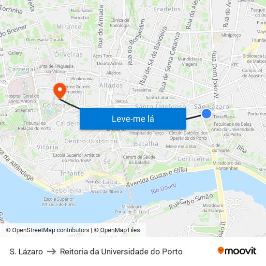 S. Lázaro to Reitoria da Universidade do Porto map