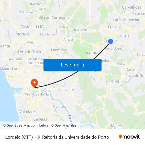 Lordelo (CTT) to Reitoria da Universidade do Porto map