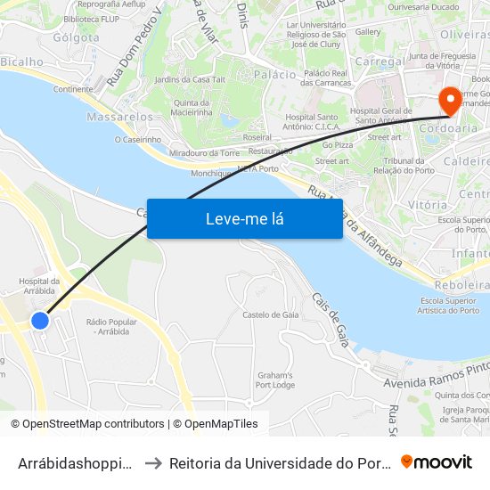 Arrábidashopping to Reitoria da Universidade do Porto map