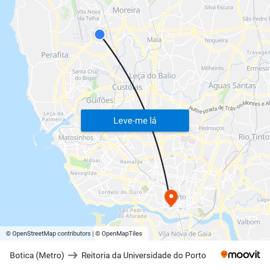 Botica (Metro) to Reitoria da Universidade do Porto map