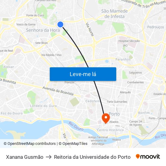 Xanana Gusmão to Reitoria da Universidade do Porto map