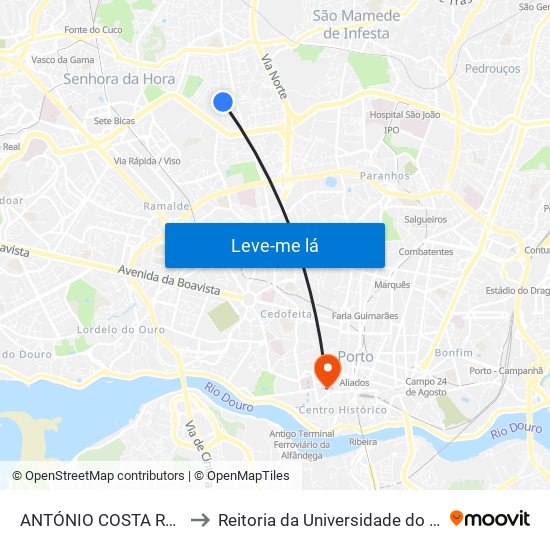 ANTÓNIO COSTA REIS 2 to Reitoria da Universidade do Porto map