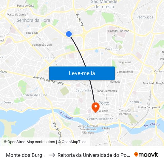 Monte dos Burgos to Reitoria da Universidade do Porto map