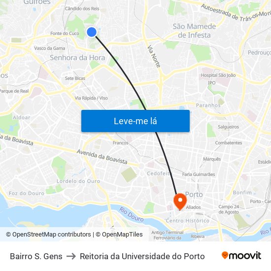 Bairro S. Gens to Reitoria da Universidade do Porto map