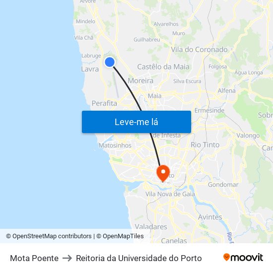 Mota Poente to Reitoria da Universidade do Porto map
