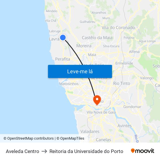 Aveleda Centro to Reitoria da Universidade do Porto map