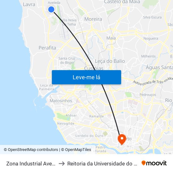 Zona Industrial Aveleda to Reitoria da Universidade do Porto map