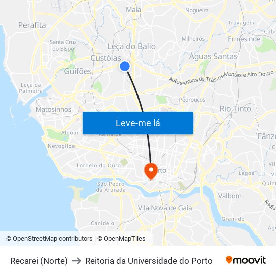 Recarei (Norte) to Reitoria da Universidade do Porto map