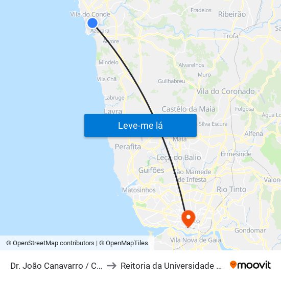 Dr. João Canavarro / Correios to Reitoria da Universidade do Porto map