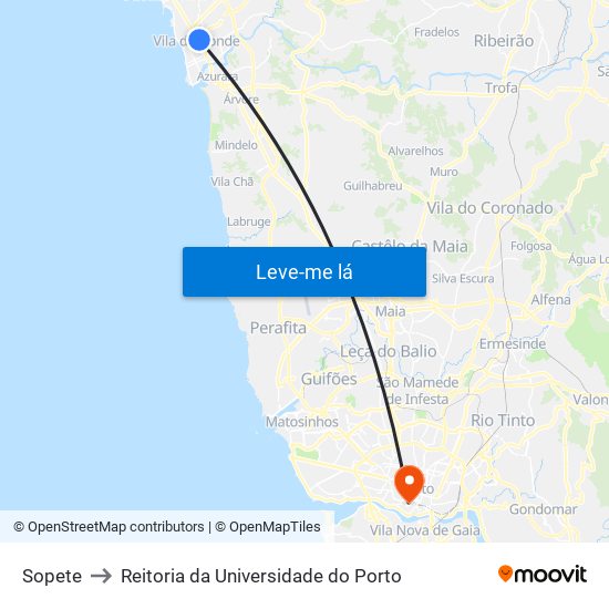 Sopete to Reitoria da Universidade do Porto map