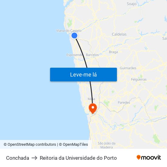 Conchada to Reitoria da Universidade do Porto map