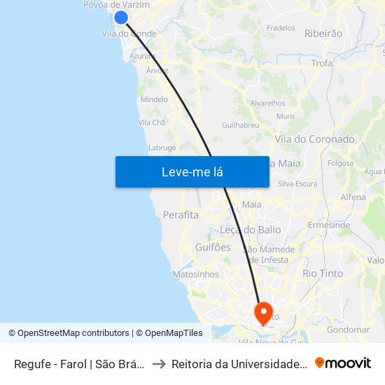 Regufe - Farol | São Brás (Metro) to Reitoria da Universidade do Porto map