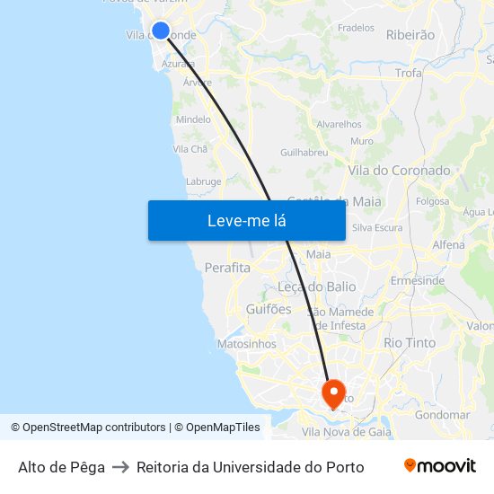 Alto de Pêga to Reitoria da Universidade do Porto map