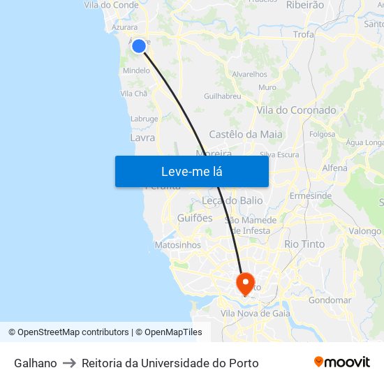 Galhano to Reitoria da Universidade do Porto map