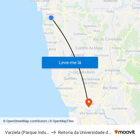 Varziela (Parque Industrial) to Reitoria da Universidade do Porto map