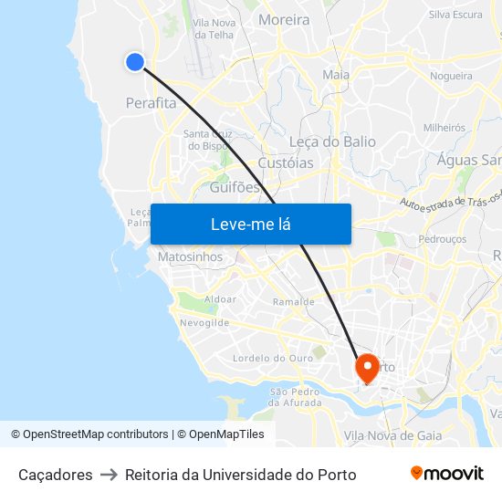 Caçadores to Reitoria da Universidade do Porto map