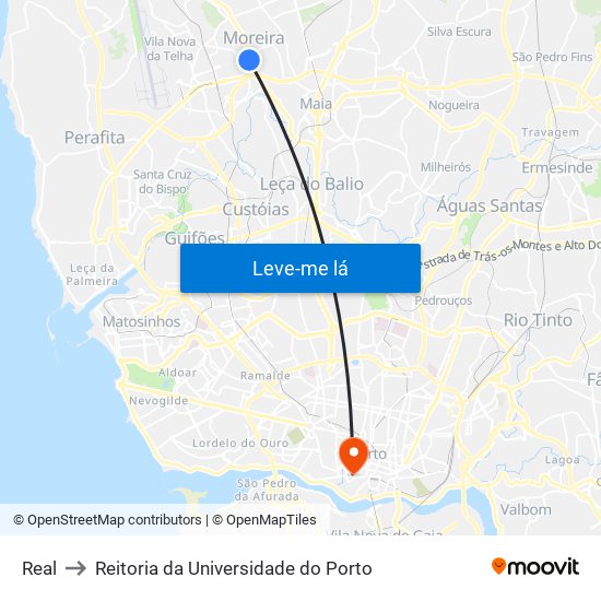 Real to Reitoria da Universidade do Porto map