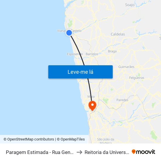 Paragem Estimada - Rua General Luís do Rego, 225 to Reitoria da Universidade do Porto map