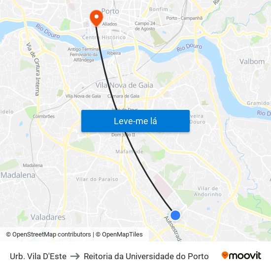 Urb. Vila D'Este to Reitoria da Universidade do Porto map