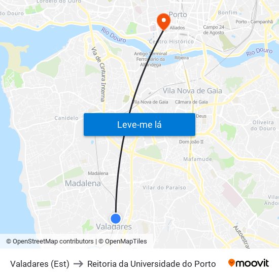 Valadares (Est) to Reitoria da Universidade do Porto map