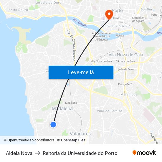 Aldeia Nova to Reitoria da Universidade do Porto map