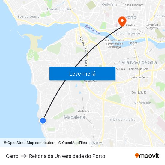 Cerro to Reitoria da Universidade do Porto map