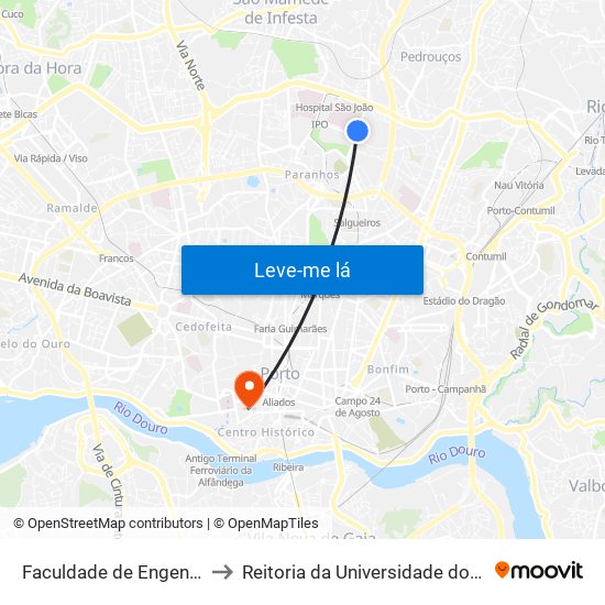 Faculdade de Engenharia to Reitoria da Universidade do Porto map