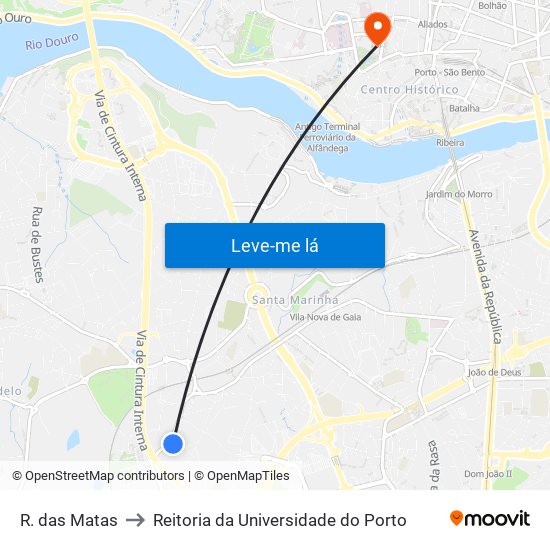 R. das Matas to Reitoria da Universidade do Porto map