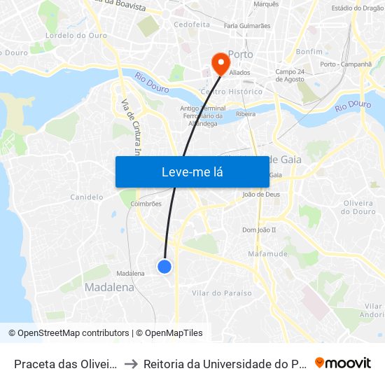 Praceta das Oliveiras to Reitoria da Universidade do Porto map