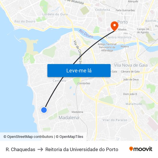 R. Chaquedas to Reitoria da Universidade do Porto map