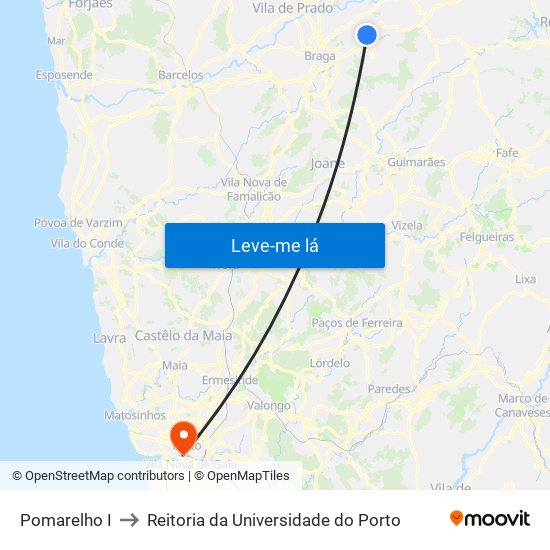 Pomarelho I to Reitoria da Universidade do Porto map