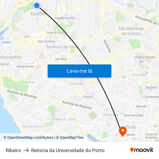 Ribeiro to Reitoria da Universidade do Porto map