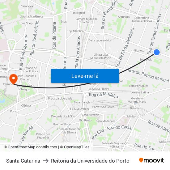 Santa Catarina to Reitoria da Universidade do Porto map