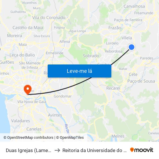 Duas Igrejas (Lameiras) to Reitoria da Universidade do Porto map