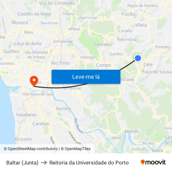 Baltar (Junta) to Reitoria da Universidade do Porto map