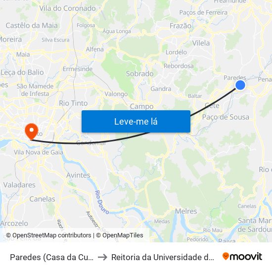 Paredes (Casa da Cultura) to Reitoria da Universidade do Porto map