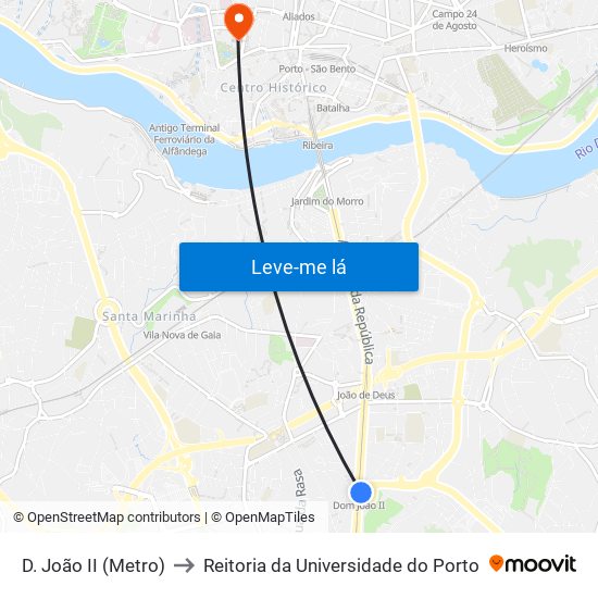 D. João II (Metro) to Reitoria da Universidade do Porto map