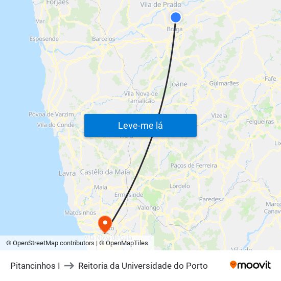 Pitancinhos I to Reitoria da Universidade do Porto map