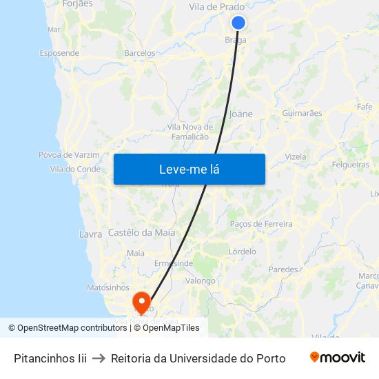 Pitancinhos Iii to Reitoria da Universidade do Porto map