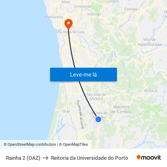 Rainha 2 (OAZ) to Reitoria da Universidade do Porto map