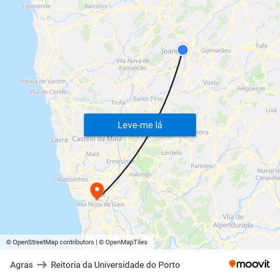 Agras to Reitoria da Universidade do Porto map